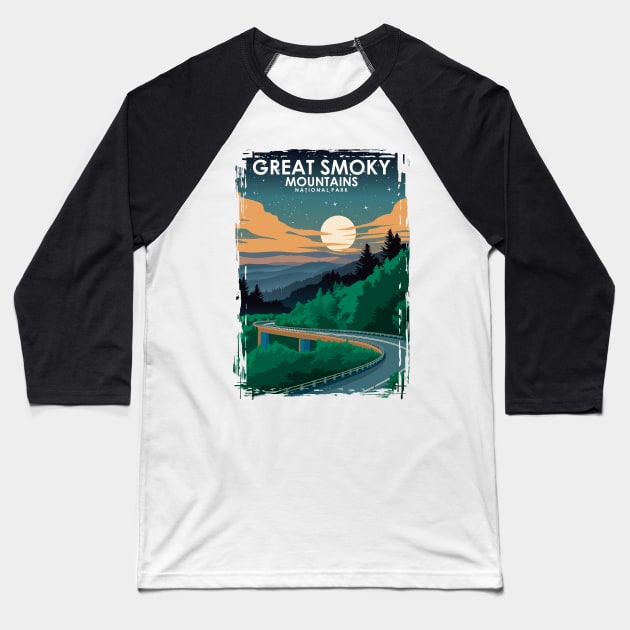 Great Smoky Mountains National Park Vintage Minimal Travel Poster at Night Baseball T-Shirt by jornvanhezik